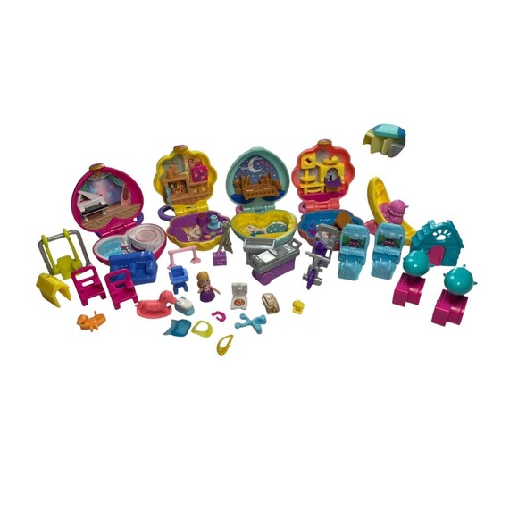 Mattel Polly Pocket x4 Mini Compacts Playset Mix Lot Of 30+ Accessories 2018-19 - Picture 2 of 7